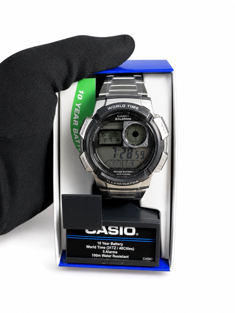 Casio Digital World Time Watch Silver And Black Casio Digital World Time Watch Silver And Black